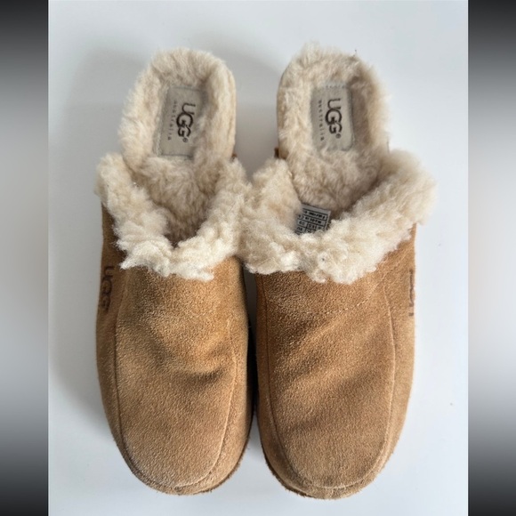 Vintage Y2K UGG Kalie Chestnut Suede Sheepskin Lined Wood Sole Clogs 5426 size 8 - Picture 6 of 8